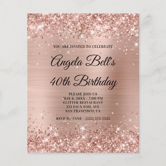 Glittery Light Roos Gold 40th Birthday Paper Flyer (Voorkant)