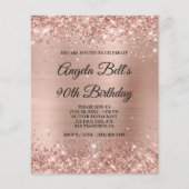 Glittery Light Roos Gold 90th Birthday Paper Flyer (Voorkant)
