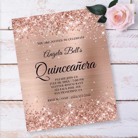 Glittery Light Roos Gold Quinceañera Paper Flyer