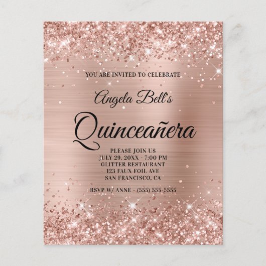 Glittery Light Roos Gold Quinceañera Paper Flyer (Voorkant)