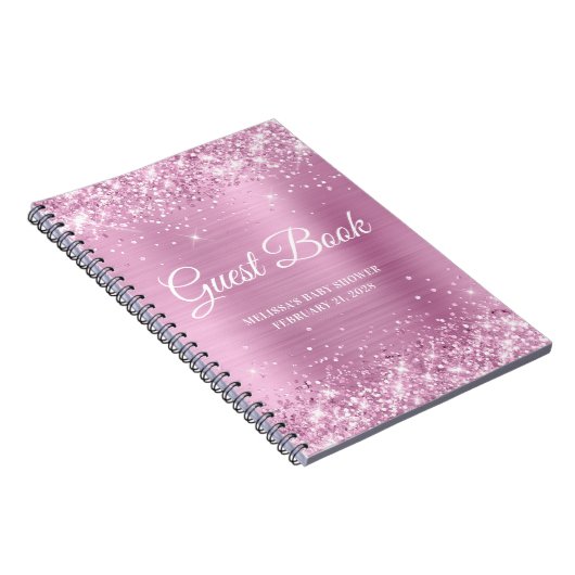 Glittery Light Roos Roze Baby shower Guestbook Notitieboek (Rechterzijde)