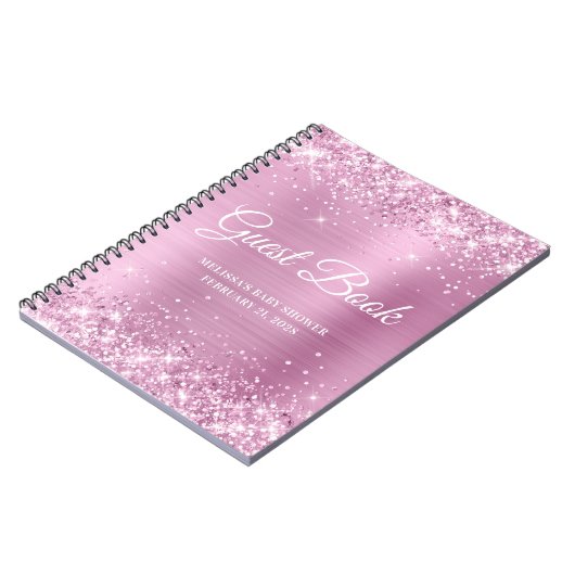 Glittery Light Roos Roze Baby shower Guestbook Notitieboek (Linkerzijde)