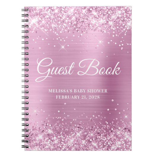 Glittery Light Roos Roze Baby shower Guestbook Notitieboek (Voorkant)