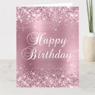 Glittery Light roze Folie Big Happy Birthday Kaart