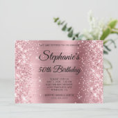 Glittery Light roze Folie Monogram 50th Birthday Kaart (Staand voorkant)