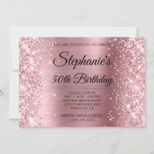 Glittery Light roze Folie Monogram 50th Birthday Kaart