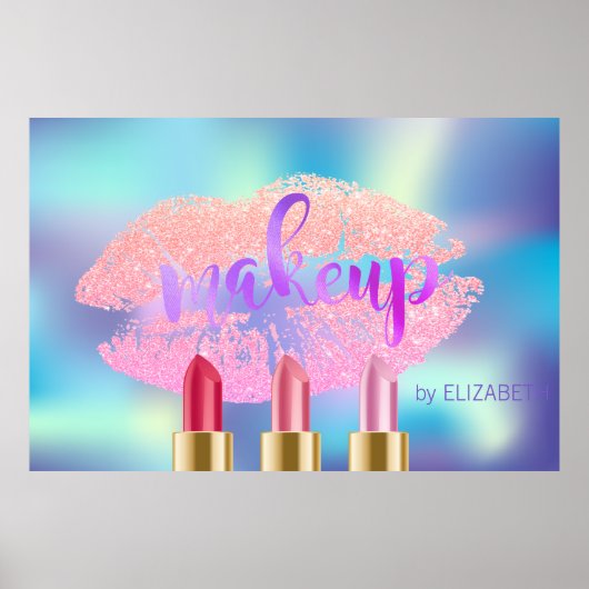 Glittery Lips, Lipsticks, Holographic Makeup kunst Poster (Voorkant)