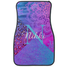 Glittery Lotus Leopard Monogram Auto Vloermat