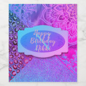 Glittery Lotus Leopard Monogram Birthday Wijn Etiket (Enkel label)