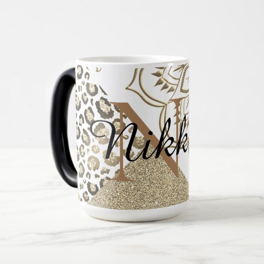 Glittery Lotus Leopard Monogram Gepersonaliseerd Magische Mok (Voorkant links)