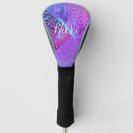 Glittery Lotus Leopard Monogram Golf Head Hoesje Golfheadcover