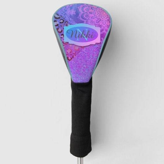 Glittery Lotus Leopard Monogram Golfheadcover (Voorkant)