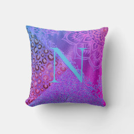 Glittery Lotus Leopard Monogram Kussen