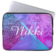 Glittery Lotus Leopard Monogram Laptop S