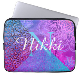 Glittery Lotus Leopard Monogram Laptop S Laptop Sleeve