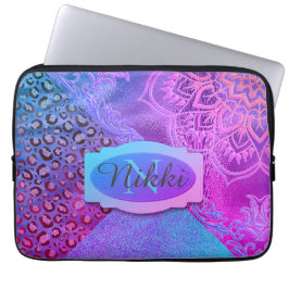 Glittery Lotus Leopard Monogram Laptop Sleeve