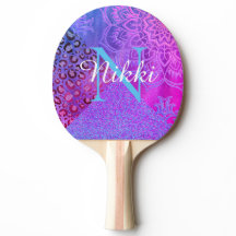 Glittery Lotus Leopard Monogram Ping Pong Paddle