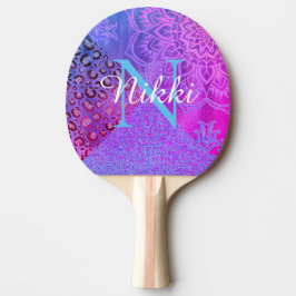 Glittery Lotus Leopard Monogram Ping Pong Paddle Tafeltennisbatje