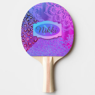 Glittery Lotus Leopard Monogram Tafeltennisbatje