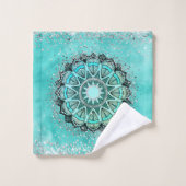 Glittery Lotus Mandala over Blauwgroen Bad Handdoek (Wasdoekje)