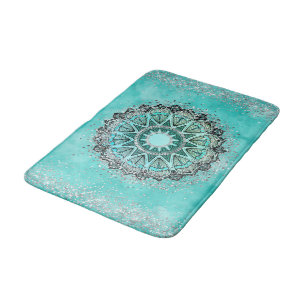 Glittery Lotus Mandala over Blauwgroen Badmat