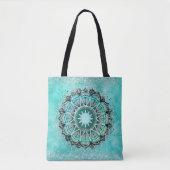Glittery Lotus Mandala over Blauwgroen Tote Bag (Voorkant)