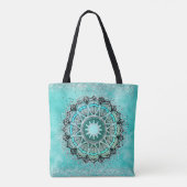 Glittery Lotus Mandala over Blauwgroen Tote Bag (Achterkant)