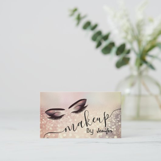 Glittery luxe make-up eye calligraphy visitekaartje (Staand voorkant)