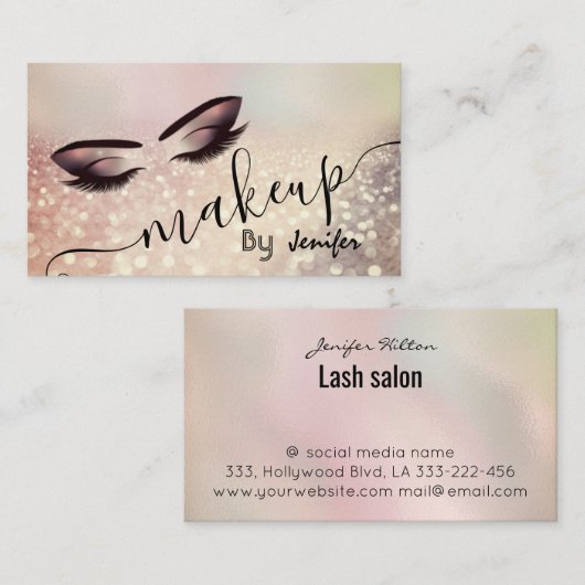 Glittery luxe make-up eye calligraphy visitekaartje (Voorkant / Achterkant)