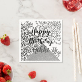 Glittery Mandala Leopard Gepersonaliseerde Verjaar Servet