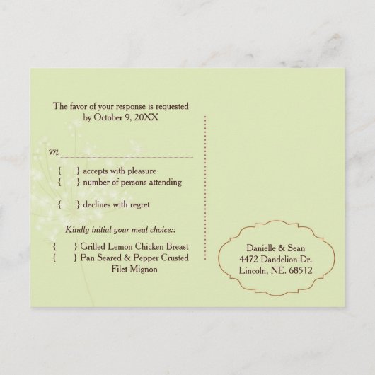 Glittery Meadow Dandelions Wedding RSVP Uitnodiging Briefkaart (Achterkant)