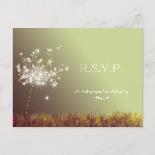 Glittery Meadow Dandelions Wedding RSVP Uitnodiging Briefkaart (Voorkant)