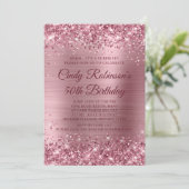 Glittery Medium Roze Folie Verrassing 50e Verjaard Kaart (Staand voorkant)