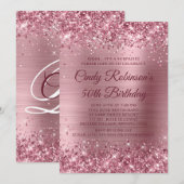 Glittery Medium Roze Folie Verrassing 50e Verjaard Kaart (Voorkant / Achterkant)