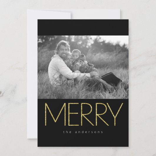 Glittery MERRY 2 Foto Feestdagenkaart (Voorkant)