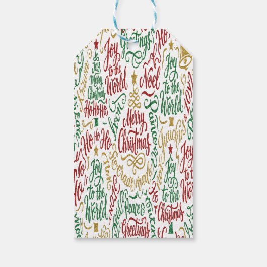 Glittery Merry Christmas and Joy Typography Cadeaulabel (Achterkant)