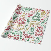 Glittery Merry Christmas and Joy Typography Cadeaupapier (Uitgerold)