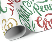 Glittery Merry Christmas and Joy Typography Cadeaupapier (Rol Hoek)