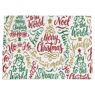 Glittery Merry Christmas and Joy Typography Groot Cadeauzakje