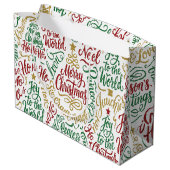 Glittery Merry Christmas and Joy Typography Groot Cadeauzakje (Achterkant Gekanteld)