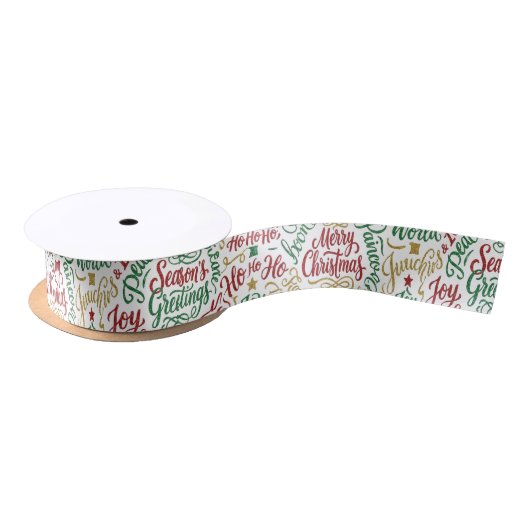 Glittery Merry Christmas and Joy Typography Satijnen Lint (Spoel)