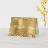 Glittery Metallic Gold Family Photo Kaart (Gele Bloem)