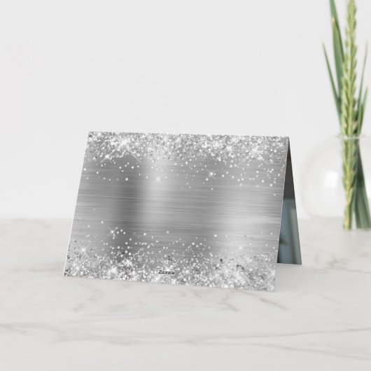 Glittery Metallic Silver Family Photo Kaart (Achterkant)