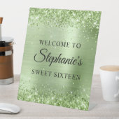 Glittery Mint Groene Folie 16e Verjaardag Reclamebord Met Voetstuk (Insitu)