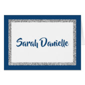 Glittery Navy Blue & Silver gepersonaliseerde noti (Voorkant Horizontaal)