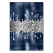 Glittery Navy Silver dript twee naamplaatskaarten Kaart (Achterkant)