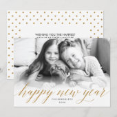 Glittery Nieuwjaar Fotokaart in Faux Gold Glitter Feestdagenkaart (Voorkant / Achterkant)