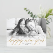 Glittery Nieuwjaar Fotokaart in Faux Gold Glitter Feestdagenkaart (Staand voorkant)