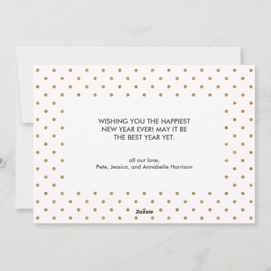 Glittery Nieuwjaar Fotokaart in Faux Gold Glitter Feestdagenkaart (Achterkant)