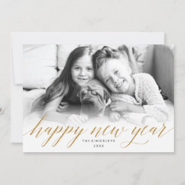 Glittery Nieuwjaar Fotokaart in Faux Gold Glitter Feestdagenkaart